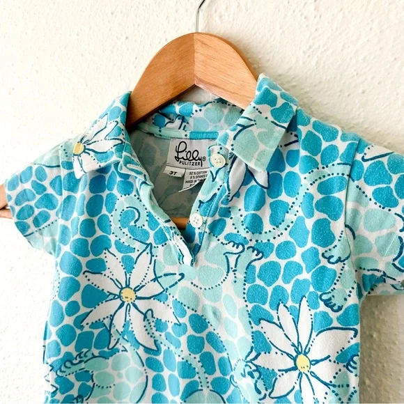 Lilly Pulitzer Toddler Vintage 90s Blue Leopard Lounge Stretchy Polo Dress - Picture 3 of 5